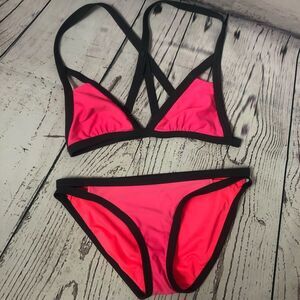 Xhilaration Two Piece Strappy Bikini Swim Bathing Suit Pink S